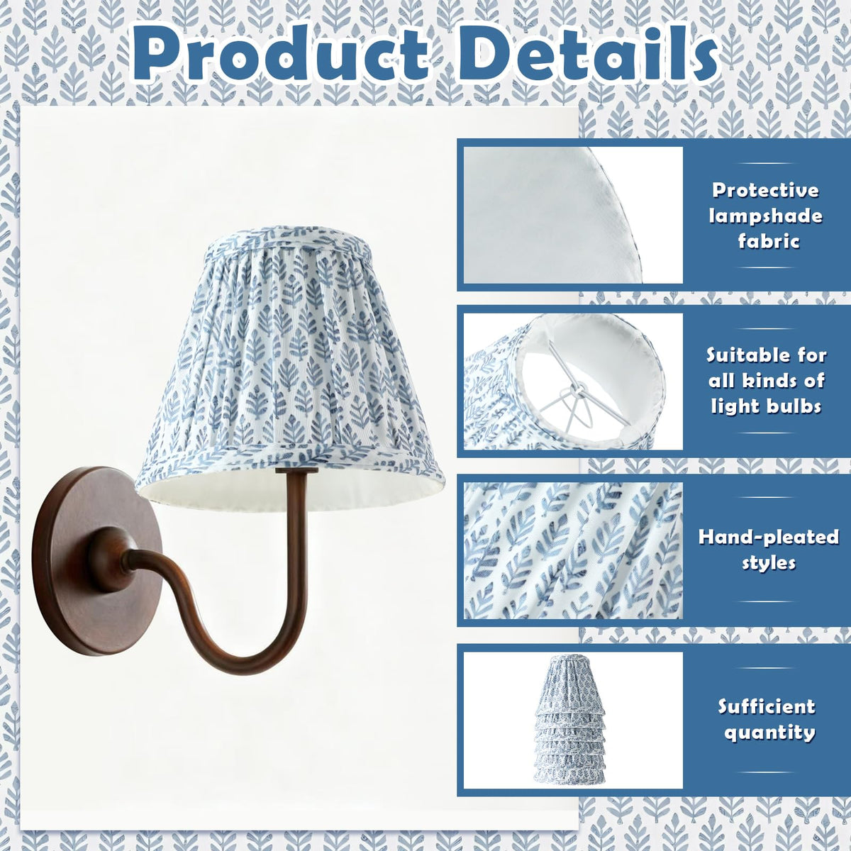VIHOSE blue tree small lampshade closeup shows refined stitching and texture