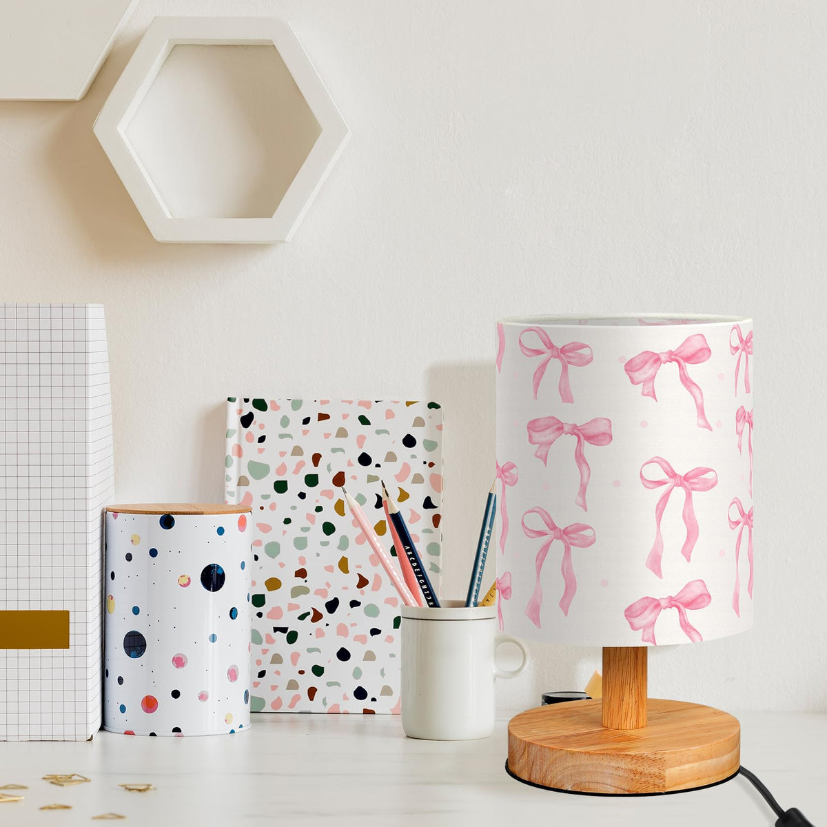 VIHOSE Bow Kids Table Lamp used as a bedside light for nighttime reading