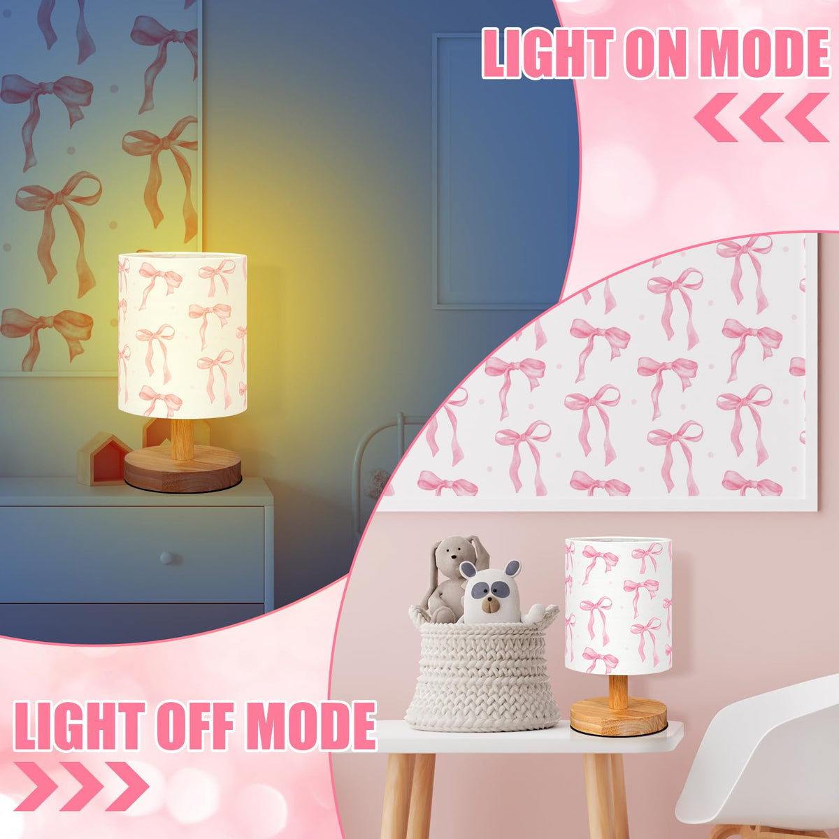 VIHOSE Bow Kids Table Lamp on a desk delivering gentle study light
