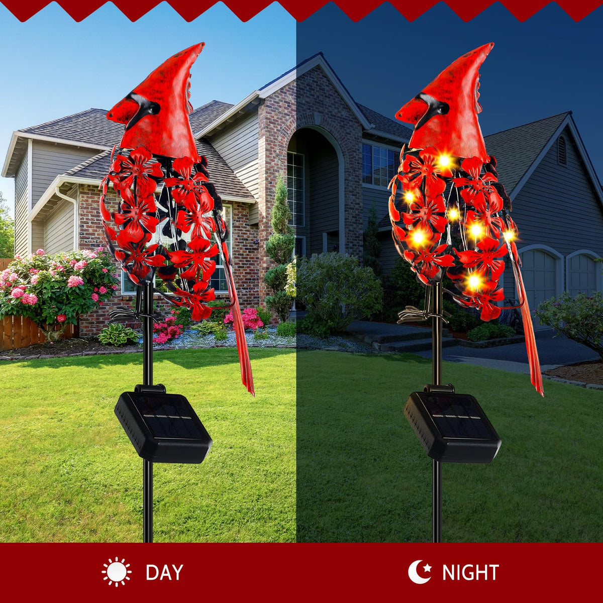 VIHOSE cardinal garden stake brightens patios with gentle solar glow.
