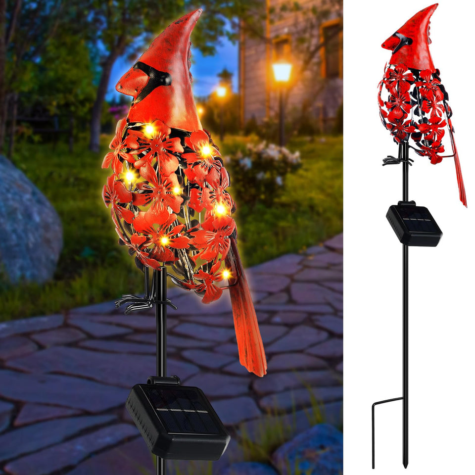 VIHOSE cardinal solar light on an outdoor stake adds warm garden glow.