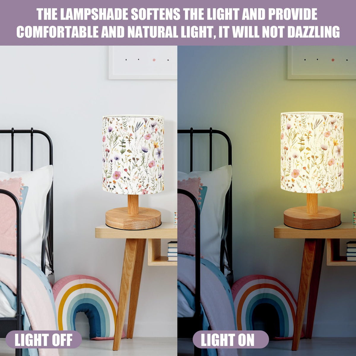 VIHOSE Wildflower kids lamp on bedside demonstrates space-saving lighting.