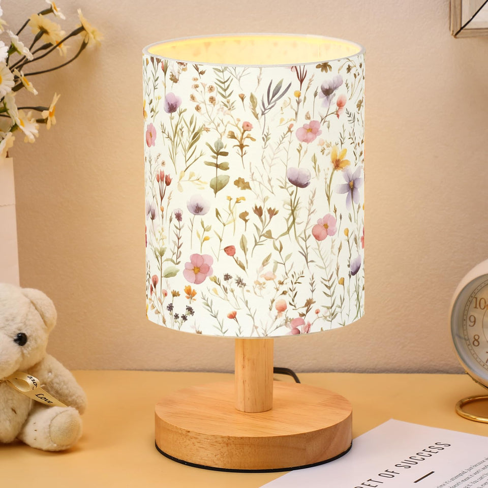 VIHOSE Wildflower lamp base shows sturdy wooden stand for safe bedside lighting.