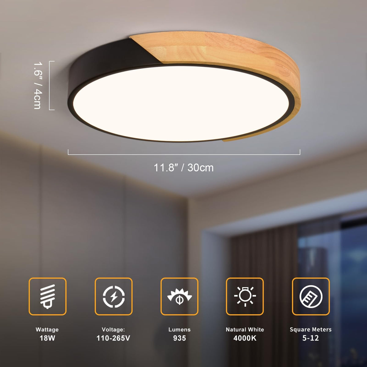 Vikaey 18W LED chip provides bright, energy-saving illumination.