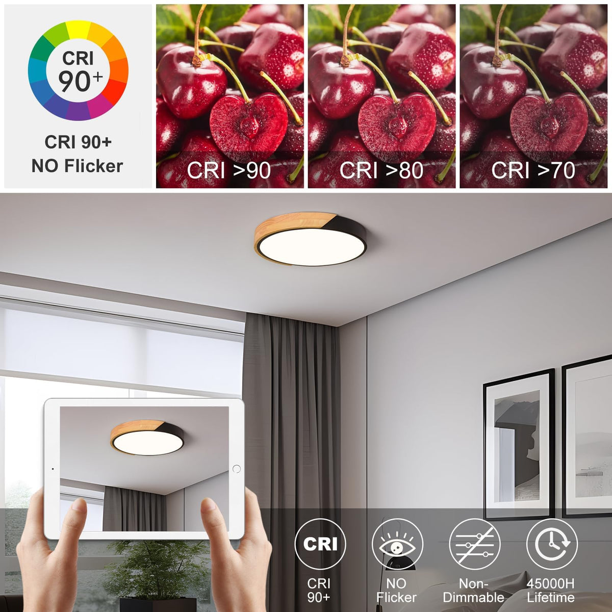 Vikaey circle flush-mount with acrylic shade delivers even, glare-free light.