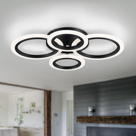 Vikaey four rings black LED flush mount front view shows contemporary design