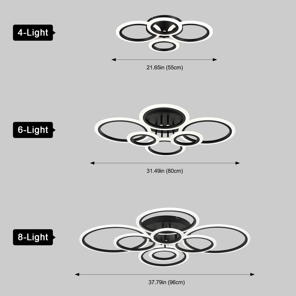 Vikaey four rings LED fixture over kitchen area for balanced illumination