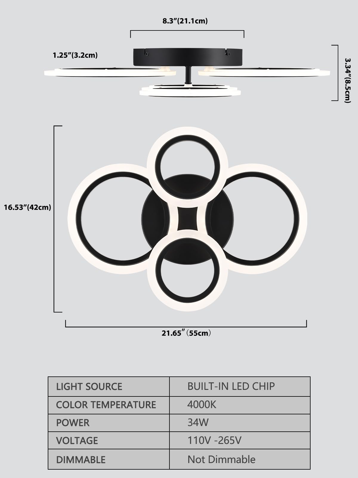 Vikaey black finished living room ceiling light adds modern style
