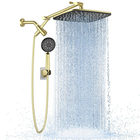 Veken 11.8-inch rainfall head in gold delivers full-body spa coverage.