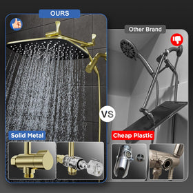 Veken bathroom decor upgrade with gold shower set.