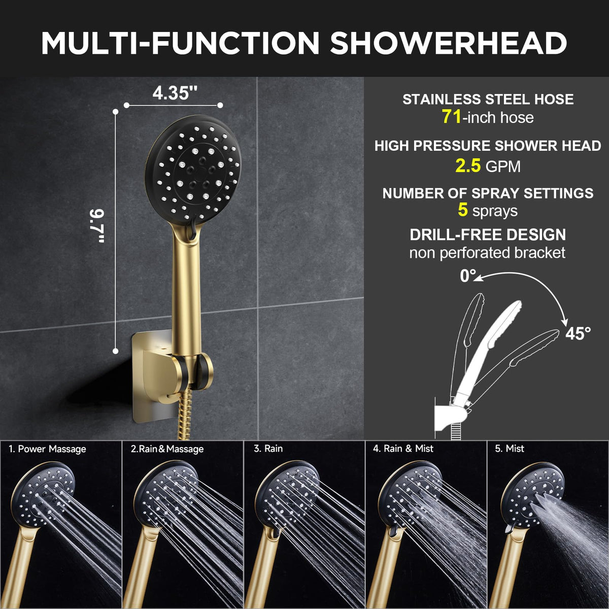 Veken tool-free installation process in gold finish.