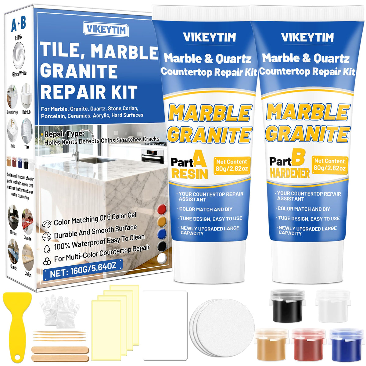 VIKEYTIM tile repair kit white paste ready for color matching on countertops