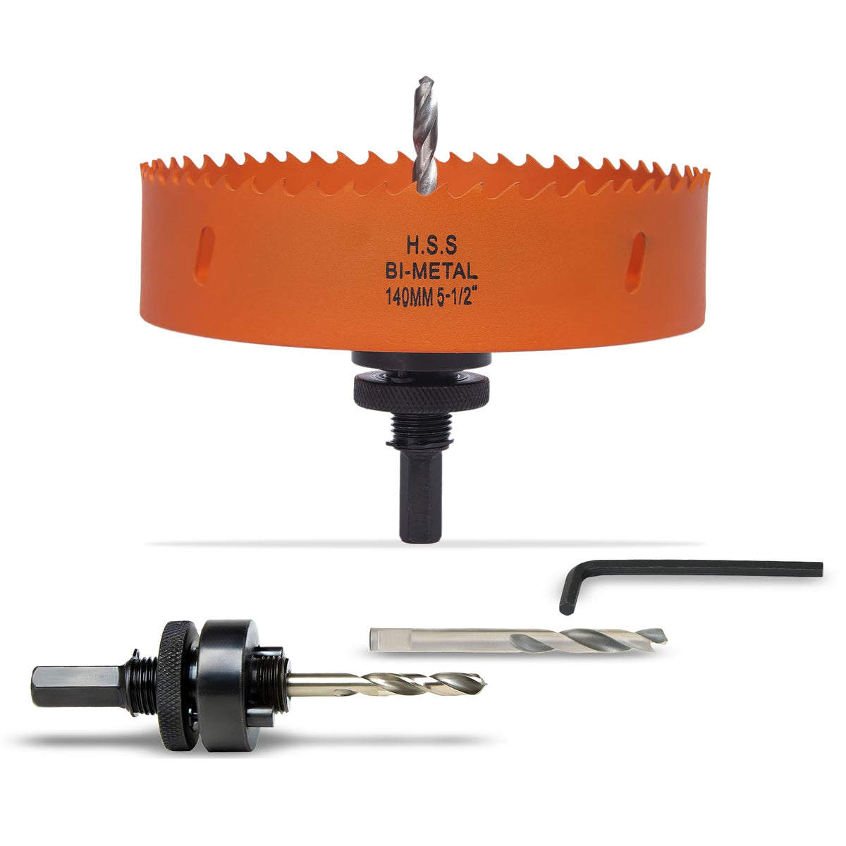 VIKITON 5-1/2 inch hole saw with arbor ready for metal, wood, and plastic projects.