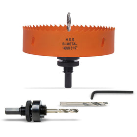 VIKITON 5-1/2 inch hole saw with arbor ready for metal, wood, and plastic projects.