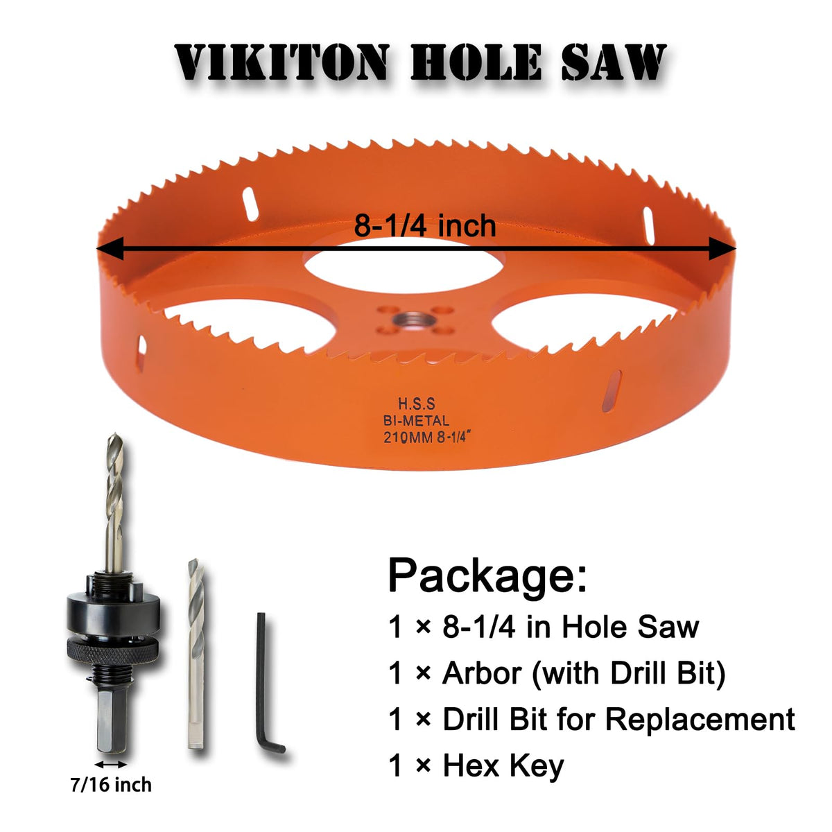 VIKITON hole saw kit packaging with all included parts