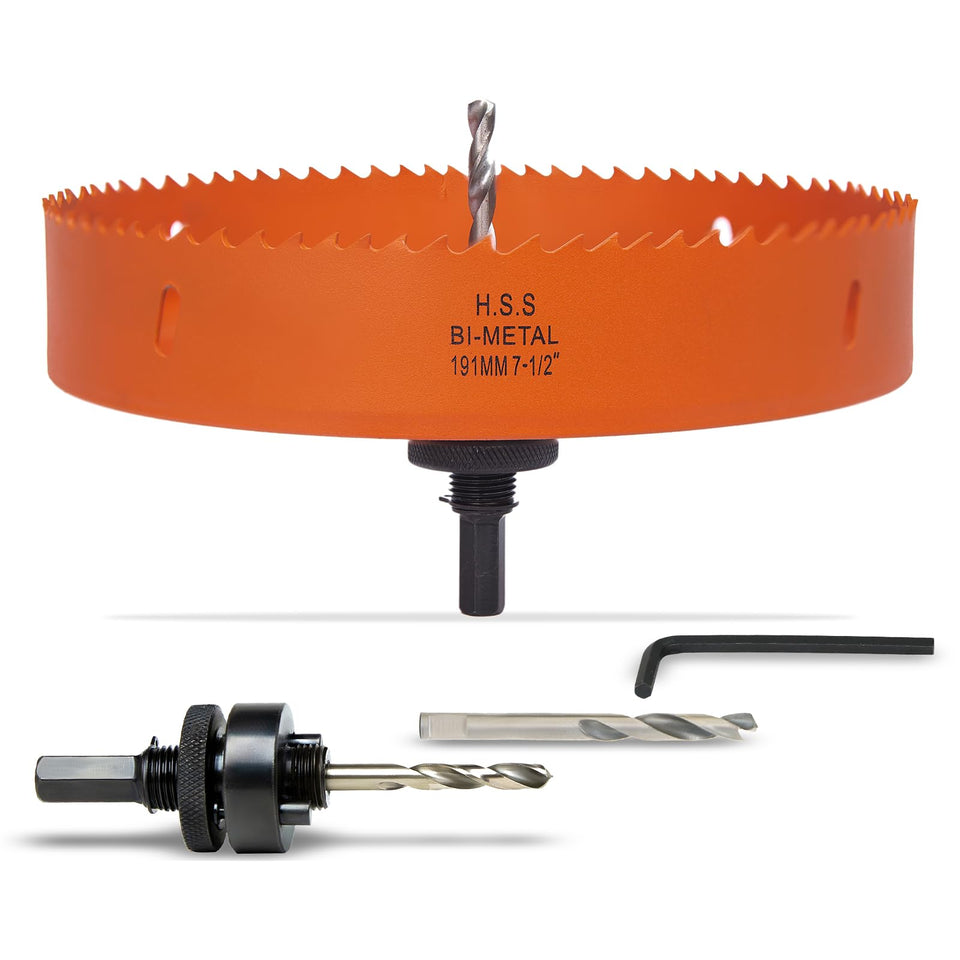 VIKITON seven-and-a-half-inch hole saw with arbor for precise drilling.