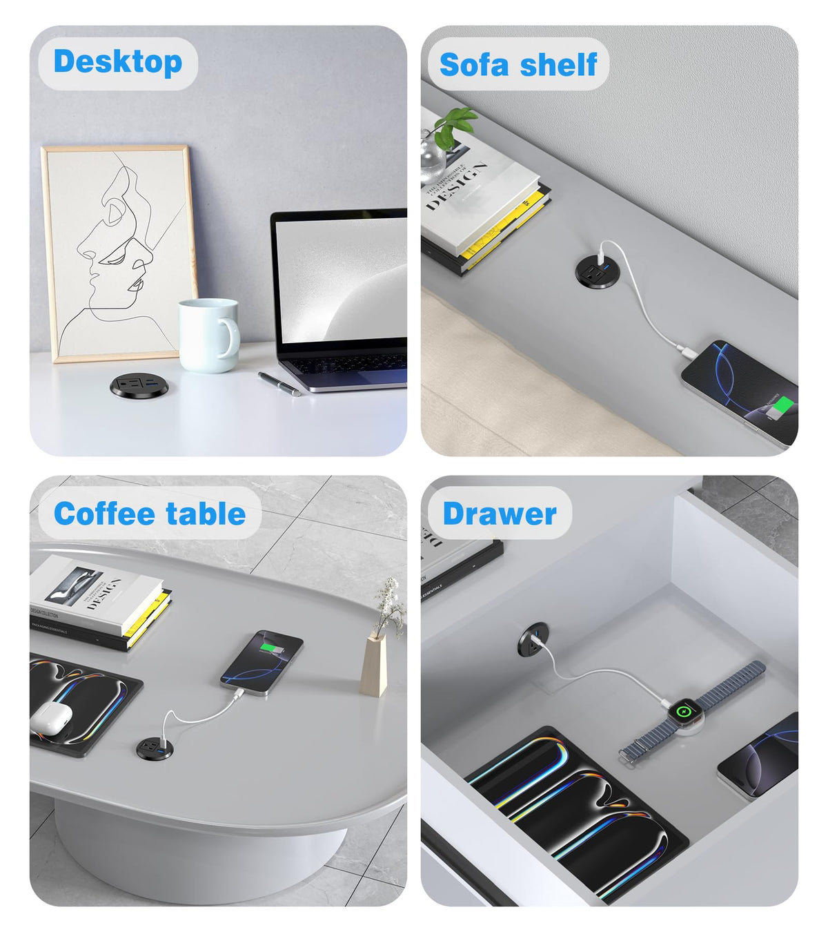 Vilong conference room desk power grommet powers devices at the table.