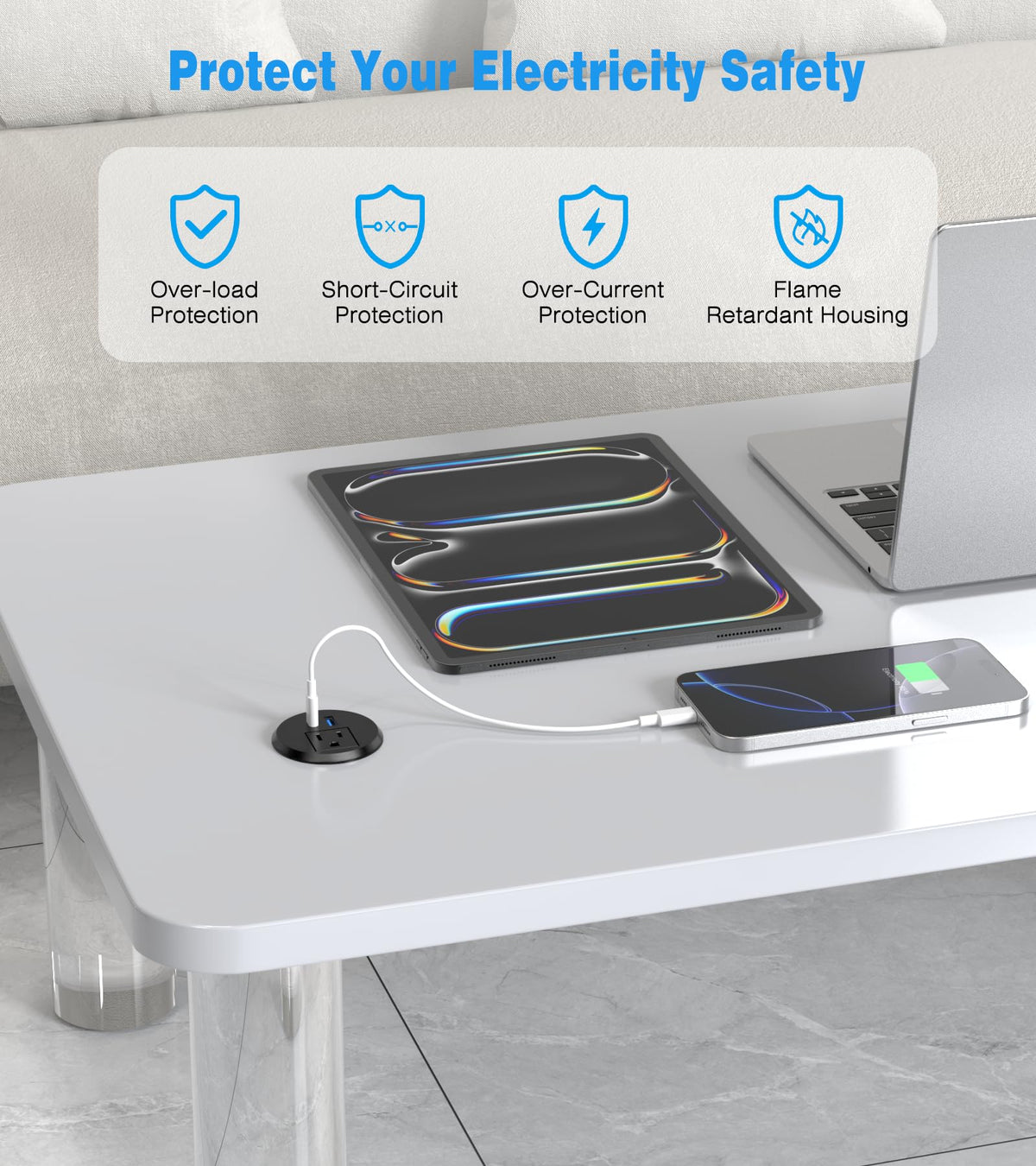 Vilong conference table grommet installation shows flush integration.