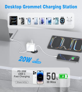 Vilong flush-mounted desk grommet used with a 6 ft cord for flexible layouts.