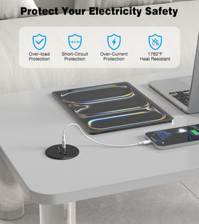 Vilong flush mount round outlet integrated into a sleek desk edge.