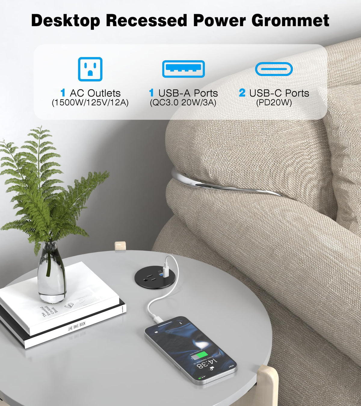 Vilong USB-A QC3.0 20W port powers smartphones and tablets quickly.
