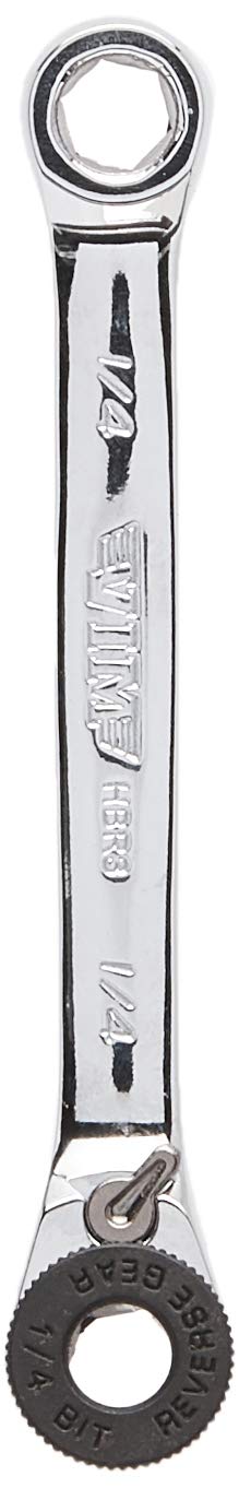 VIM Tools HBR3 double-ended 1/4 hex bit ratchet offers compact head for tight spaces.