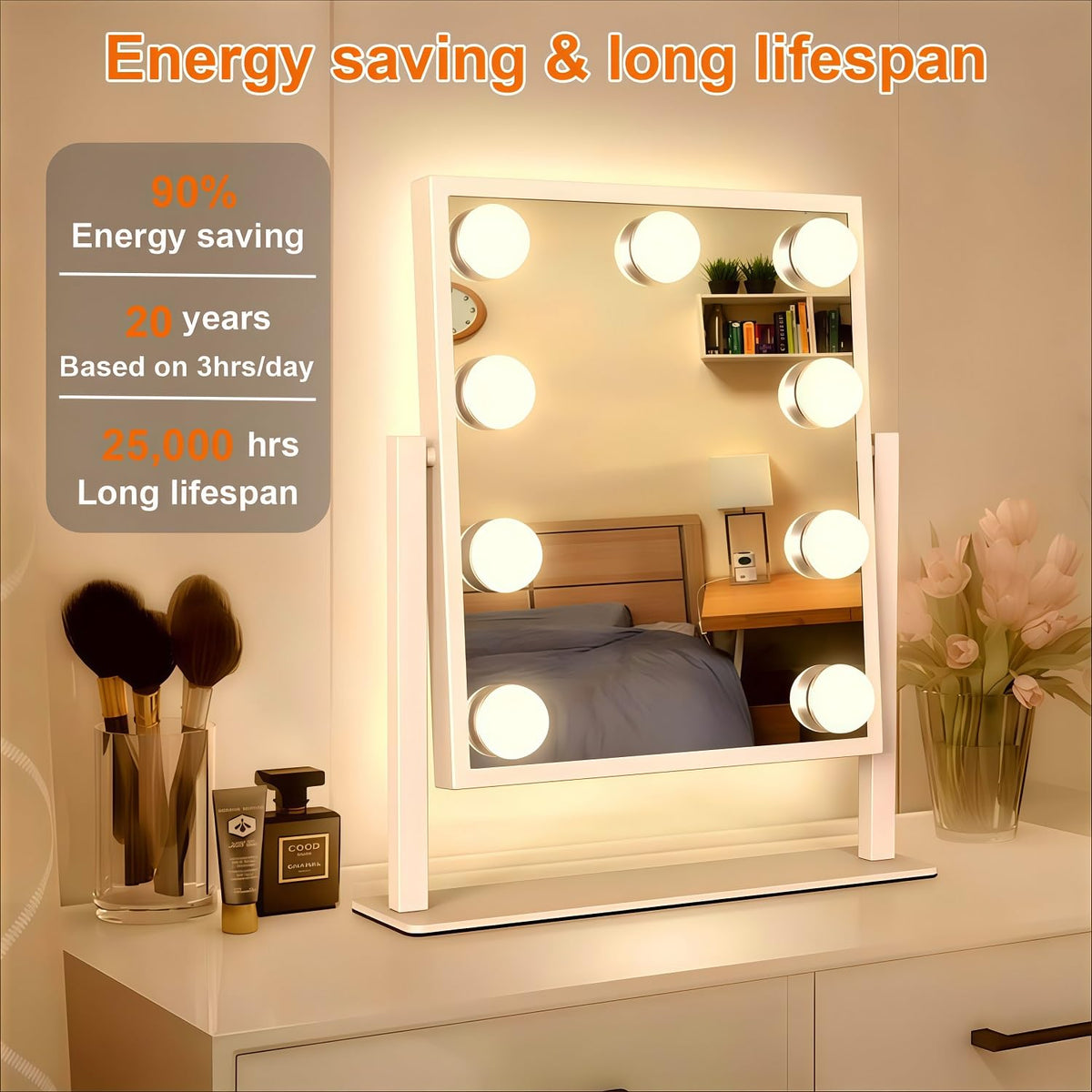 Vinaco G25 vanity/makeup mirror lighting ideal for makeup prep.