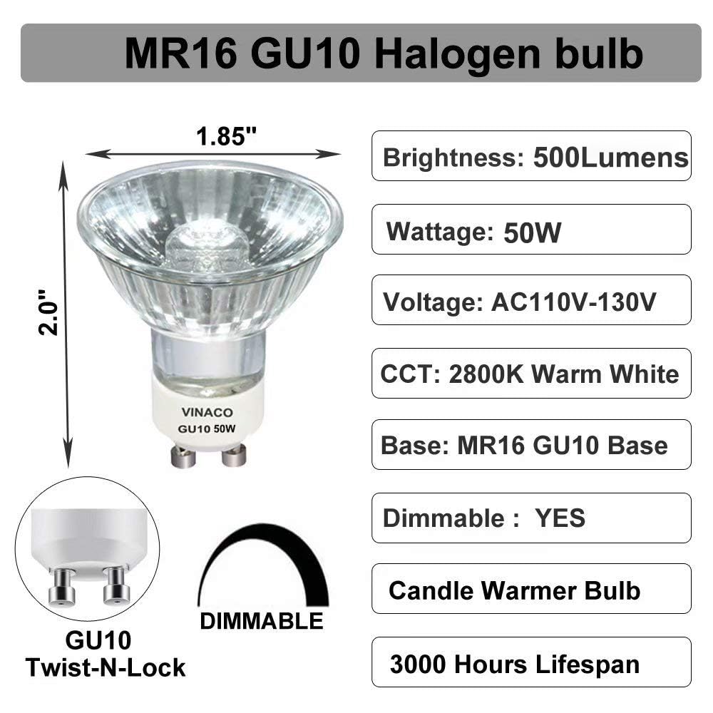 Vinaco GU10 bulbs emitting warm 2800K light for cozy spaces
