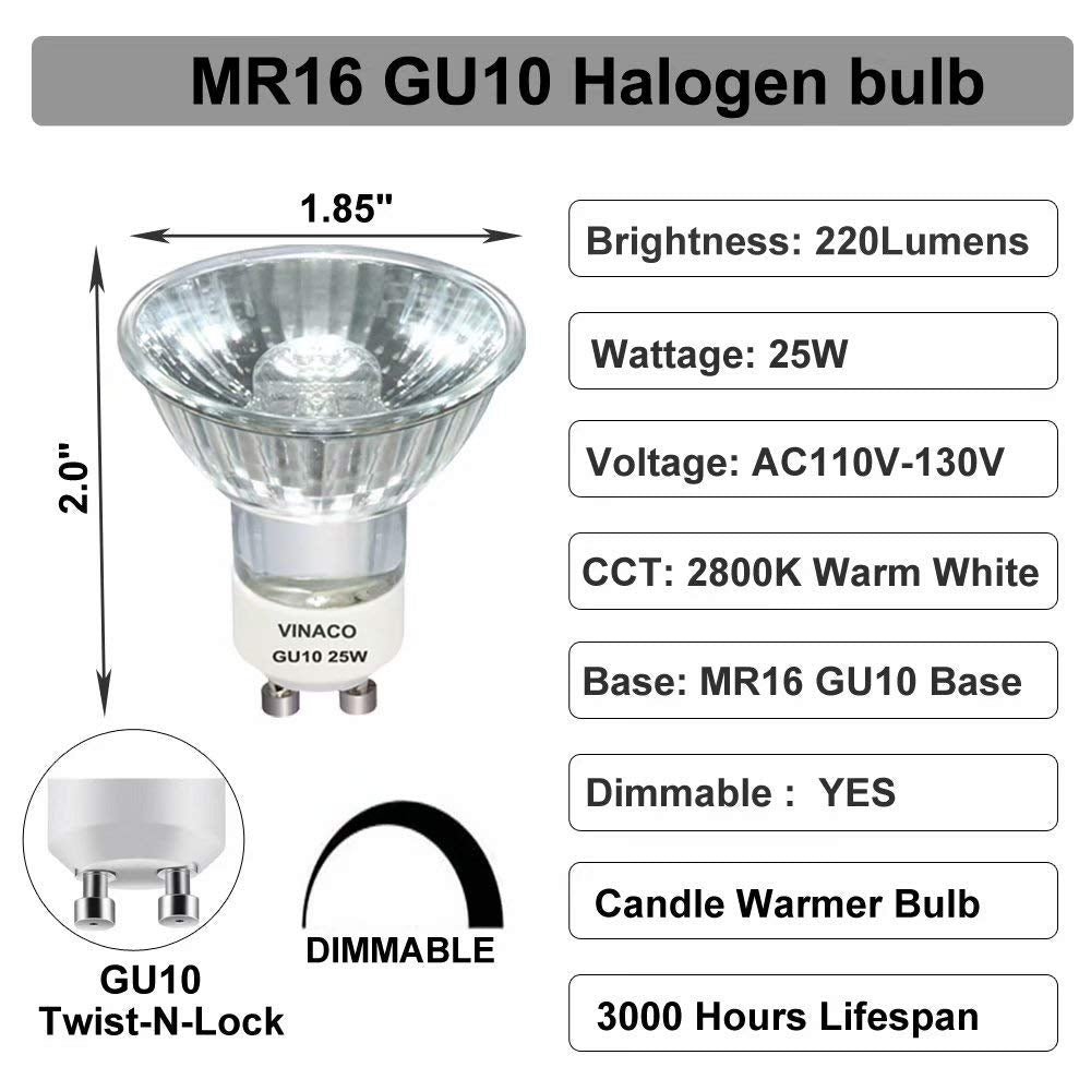 Vinaco GU10 bulb with twist-lock base for candle warmer