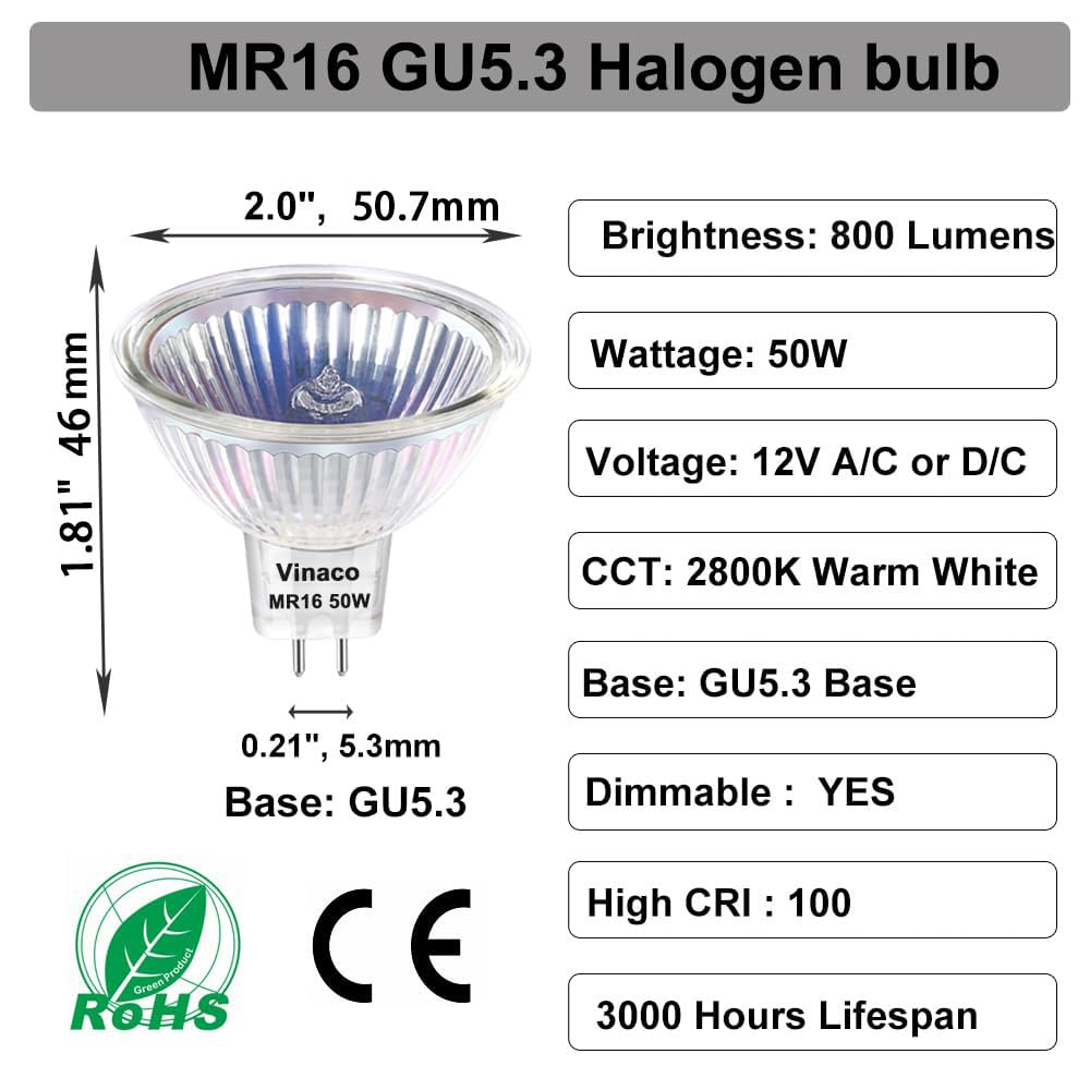 Vinaco MR16 38° beam angle highlights focal areas with precision.