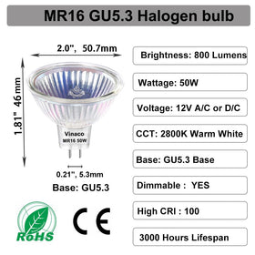 Vinaco MR16 38° beam angle highlights focal areas with precision.