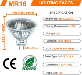 Vinaco MR16 GU5.3 base bulb for easy retrofit in fixtures.