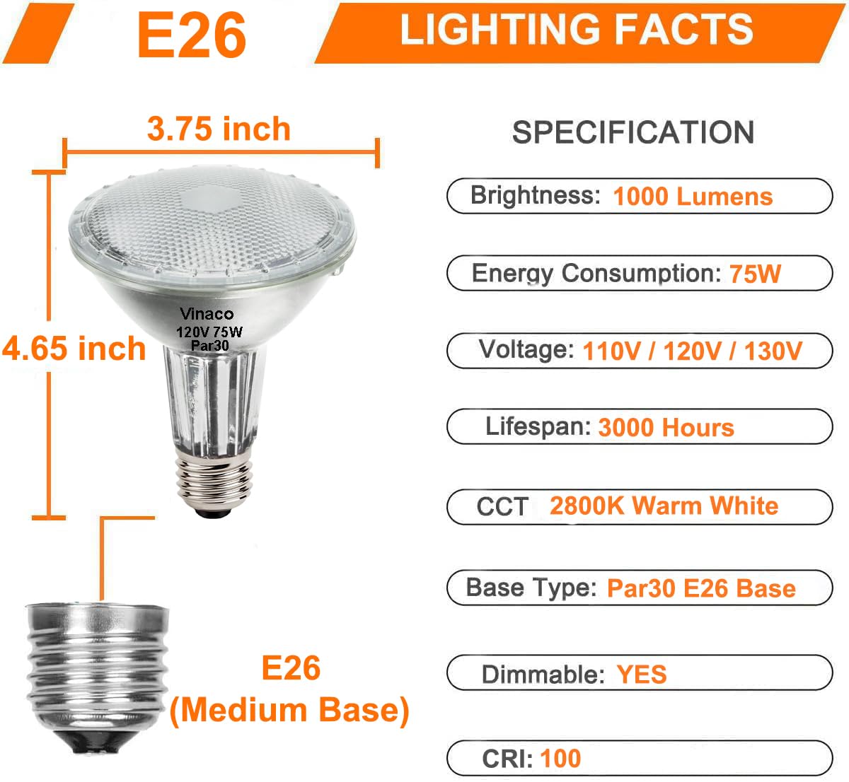 Vinaco PAR30 versatile indoor and outdoor lighting applications