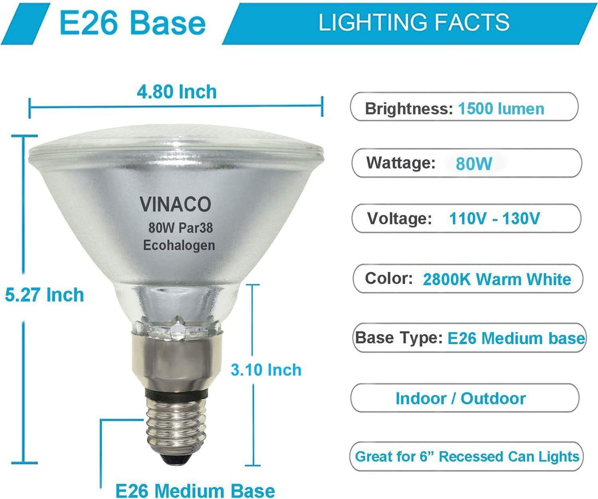 Vinaco PAR38 with E26 base for easy plug-and-play installation