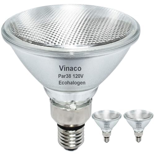 Vinaco PAR38 outdoor flood light 2-pack front view, delivers bright 1500 lumens for exterior spaces.
