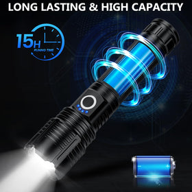 Vinderfine flashlight shows battery indicator for planning trips.