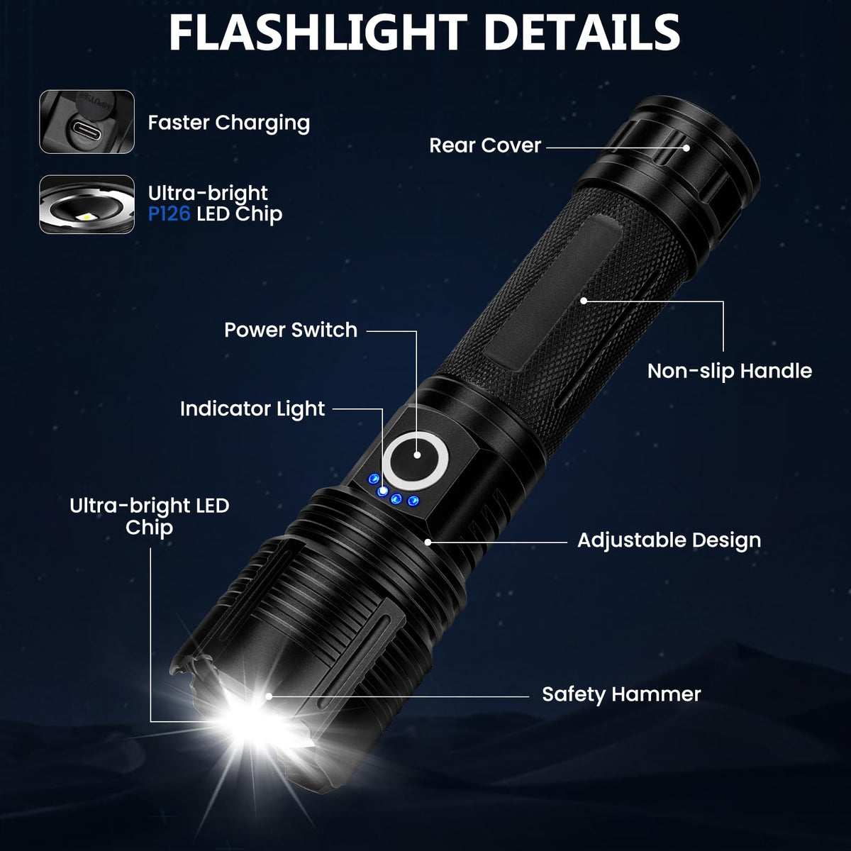 Vinderfine flashlight built from durable aluminum for rugged use.