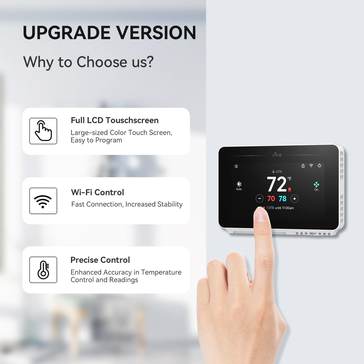 Vine thermostat compatible with Alexa for hands-free climate control.