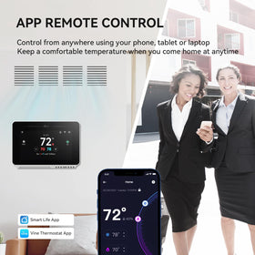 Vine thermostat compatible with Google Assistant for voice commands.