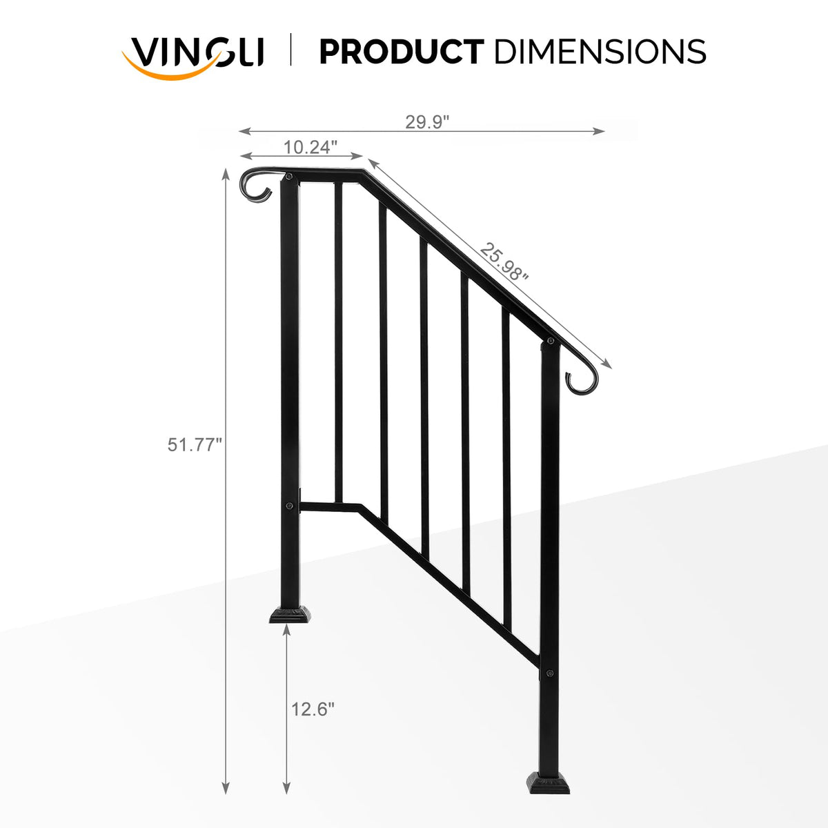 VINGLI railing ideal for concrete, porch, and wooden steps.