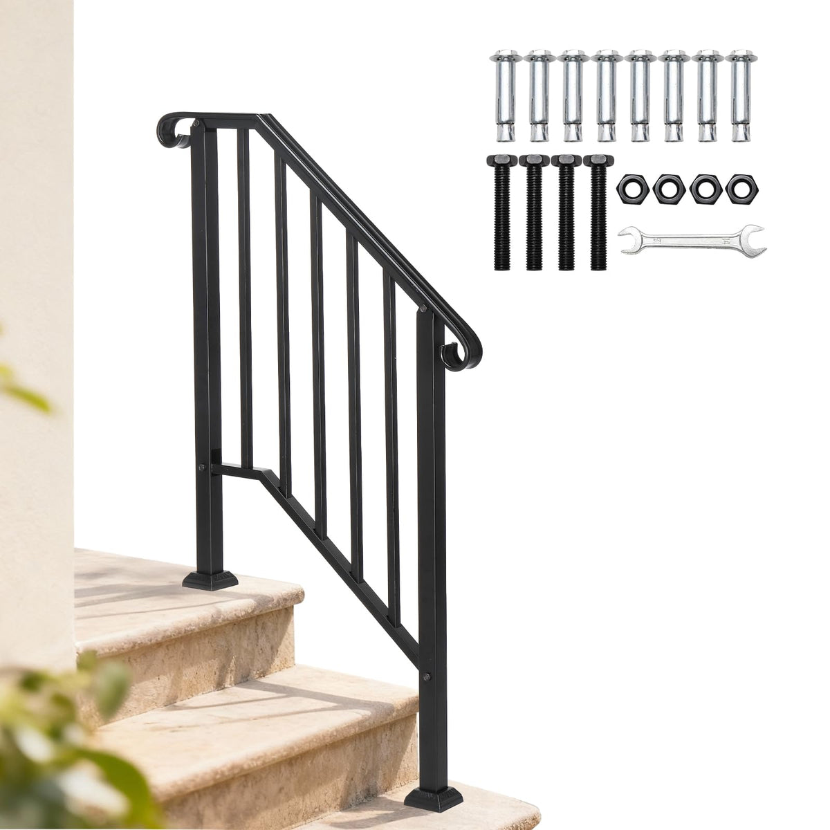 VINGLI outdoor handrail for steps provides sturdy support on wet surfaces.