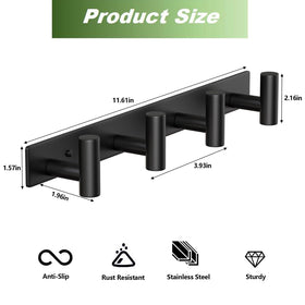 VINHOLD wall mounted coat rack four hooks close up highlights the sleek black finish.