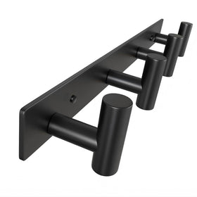 VINHOLD wall mounted coat rack with four hooks in stainless steel, ideal for coats and towels.