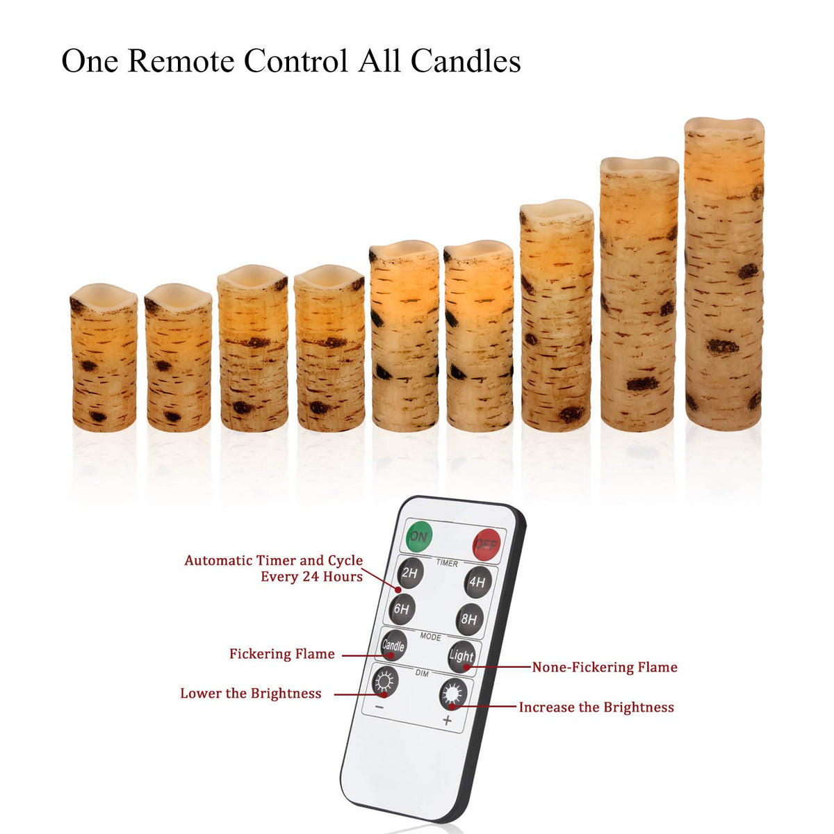 Vinkor Birch flameless candle 8-inch versatile for shelves and tables