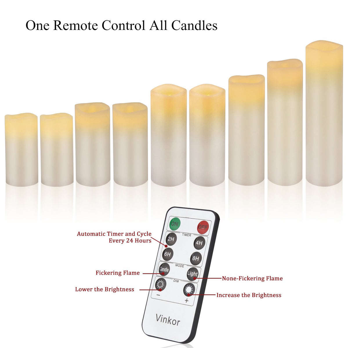 Vinkor ivory 9in flameless pillar candle for ambient brightness