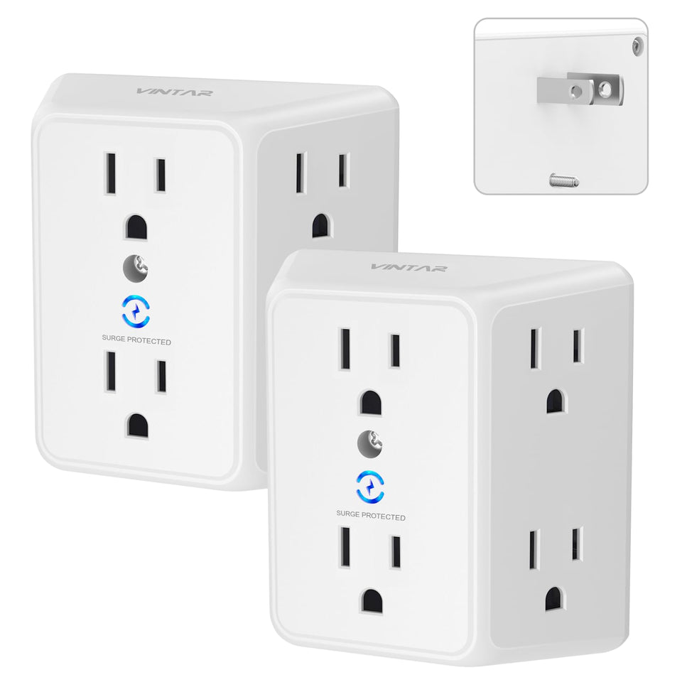 VINTAR 2-prong to 3-prong adapter front view powers six devices safely.