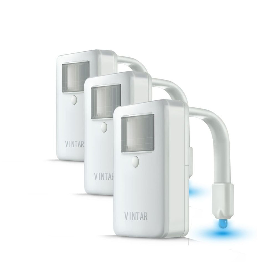 VINTAR 3-pack packaging highlights convenient toilet night lights for easy setup.