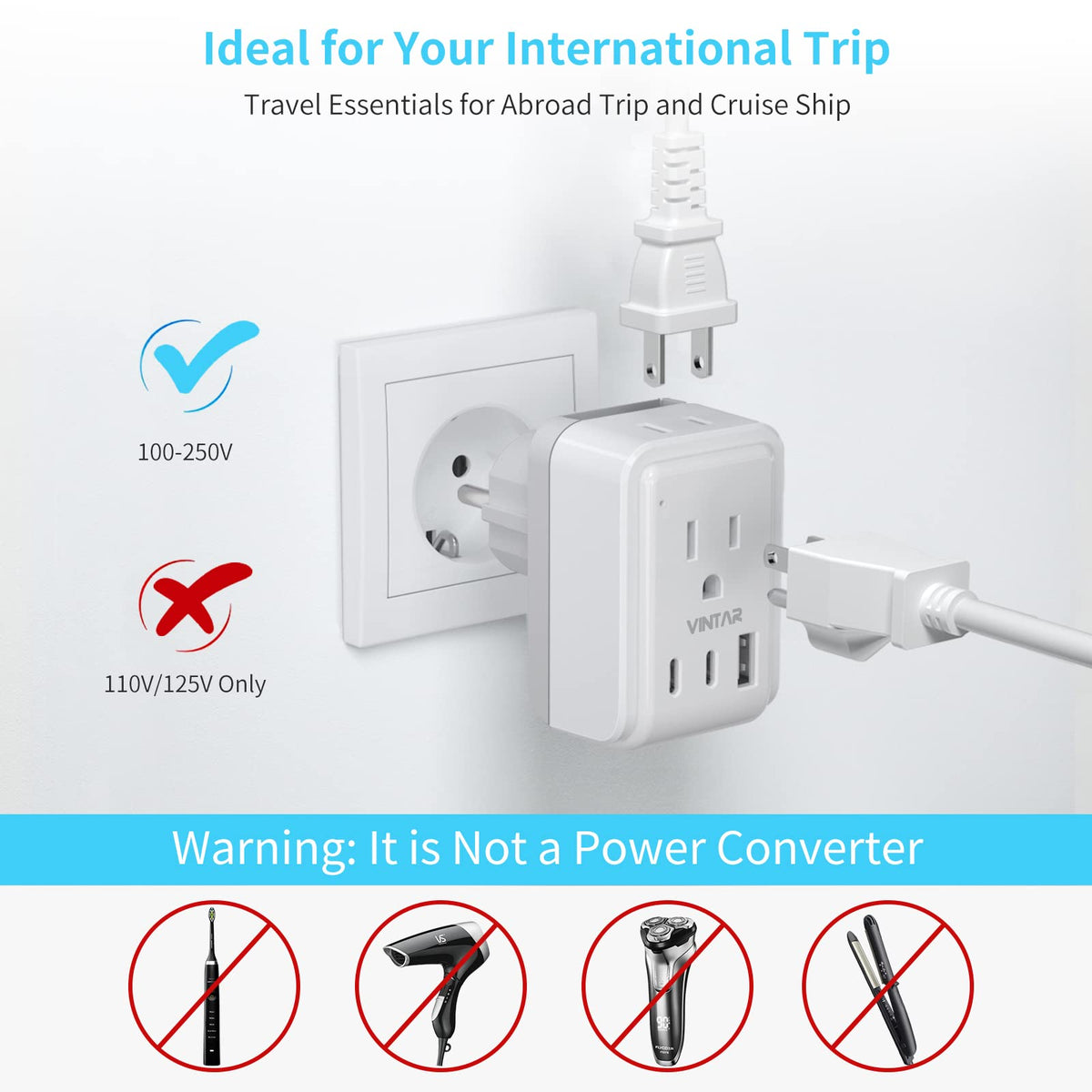 VINTAR CE and FCC certified adapter with flame retardant shell