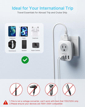 VINTAR compact travel adapter fits easily in luggage or pocket.