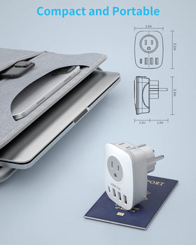 VINTAR compact travel adapter, lightweight design for easy packing.
